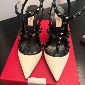 Valentino Black and White Studded Heels